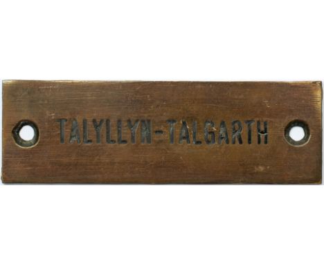GWR machine engraved brass shelf plate TALYLLYN - TALGARTH. In very good condition. Measures 4.75in x 1.5in.