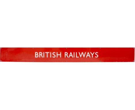 BR(NE) Quad Royal enamel poster board heading BRITISH RAILWAYS. Measures 54.5in x 5.75in and is in excellent condition with t
