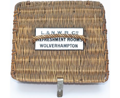 London &amp; North Western Railway wicker Luncheon Basket with original enamel plate L.&amp;N.W.R.CO REFRESHMENT ROOMS WOLVER