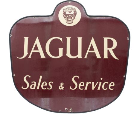 Motoring enamel car dealer sign JAGUAR SALES &amp; SERVICE. In very good condition with slight loss to shine, measures 38in x