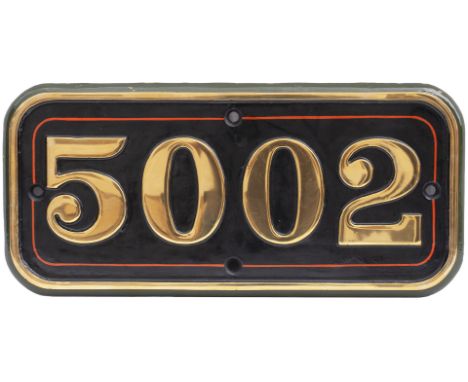 GWR brass cabside numberplate 5002 ex Collett Castle Class 4-6-0 built at Swindon in 1926 and named LUDLOW CASTLE. Allocated 