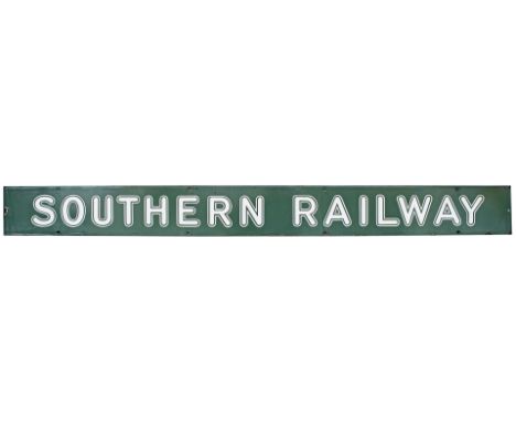 SOUTHERN RAILWAY enamel poster board heading with sunshine lettering. In excellent condition with minor edge chipping, measur