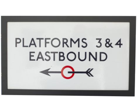 London Transport Underground enamel sign PLATFORMS 3 &amp; 4 EASTBOUND with left facing arrow. In excellent condition and fra