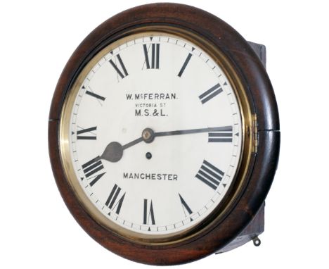 Manchester Sheffield and Lincolnshire mahogany cased 12 inch fusee railway clock with a large A frame chain driven English fu
