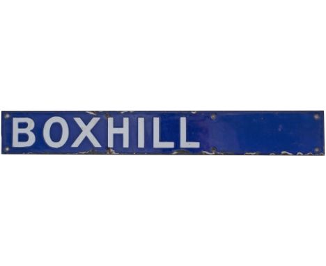 Southern Railway Waterloo Station destination board enamel BOXHILL. Measures 17in x 2.25in and is in very good condition with