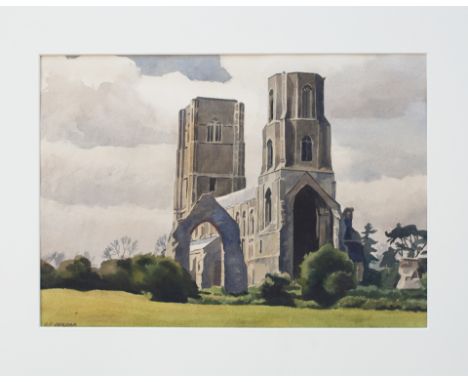 Original watercolour artwork WYMONDHAM ABBEY, NORFOLK. by carriage print artist, Reginald Jordan for BR (Eastern) Publicity D