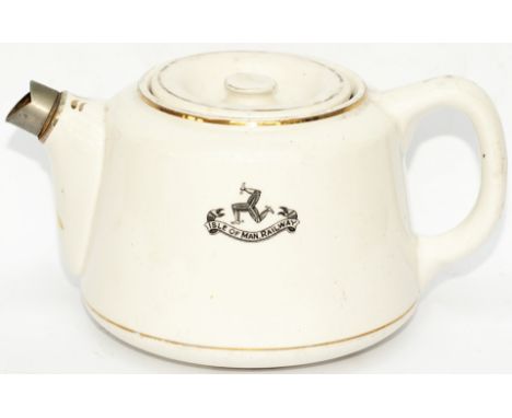 Isle Of Man Railway China Teapot with full Coat Of Arms to front and base marked Dunn Bennett &amp; Co Burslem England. Compl