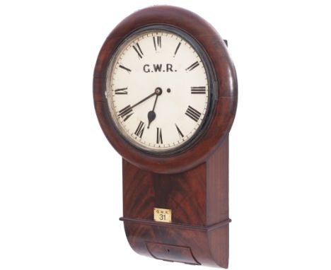Neath &amp; Brecon Railway 12 inch mahogany cased drop dial trunk fusee railway clock with a wire driven English fusee moveme