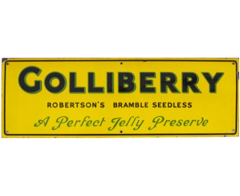 Advertising enamel sign GOLLIBERRY ROBERTSON'S BRAMBLE SEEDLESS A PERFECT JELLY PRESERVE. In very good condition measures 30i