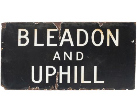 Great Western Railway enamel lamp tablet BLEADON &amp; UPHILL from the station on the line between Yatton and Highbridge clos