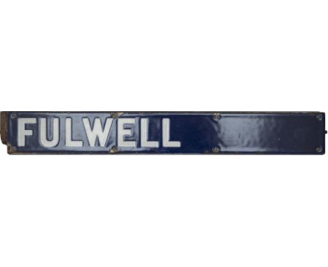 Southern Railway Waterloo Station destination board enamel FULWELL. Measures 17.5in x 2.25in and is in very good condition st