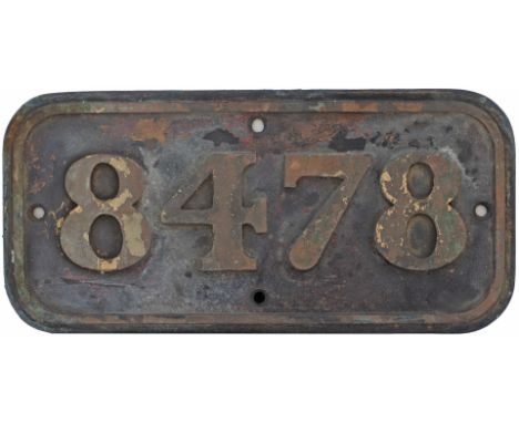 BR(W) brass cabside numberplate 8478 ex Hawksworth 0-6-0 PT built by Yorkshire Engine Company in 1952. Allocated to Barry, Ca