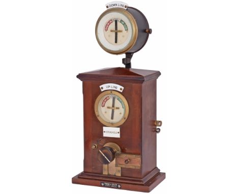Southern Railway 3 position mahogany cased Block Instrument complete with top indicator, enamel plated Down and Up line, traf