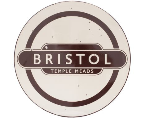 BR enamel Totem Roundel FF BRISTOL TEMPLE MEADS from the former Great Western railway mainline station in the heart of Bristo