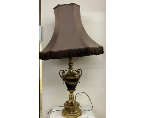 Vintage ornate gold table lamp and shade height approximately 42 inches tall 