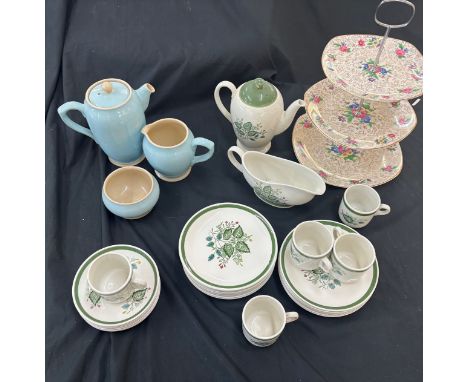 Selection of assorted Pottery includes Midwinter cake stand, Denby three piece set etc