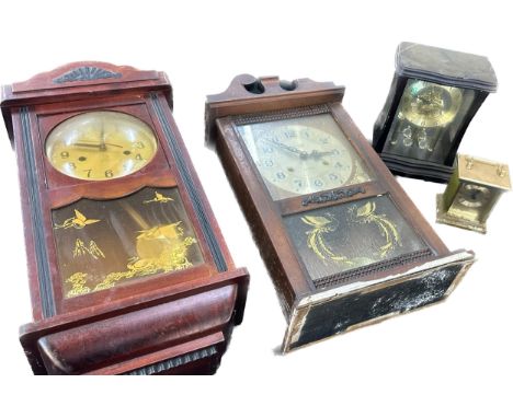 Selection of vintage clocks and a barometer, untested