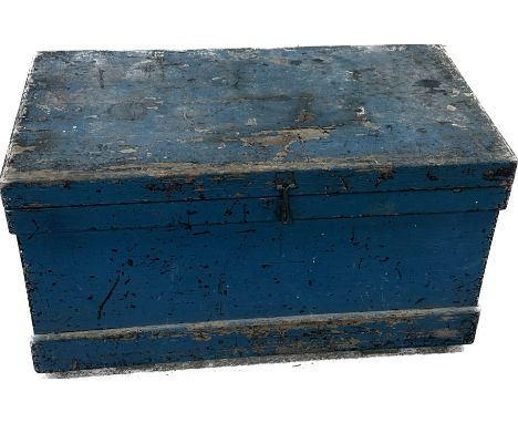 Antique  pine tool chest with fitted drawers inside  measures approximately 19 inches tall x 35 wide and 19 deep 