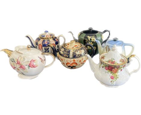 Selection of vintage tea pots to include ' Royal Albert Country Rose', etc