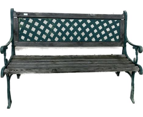 Cast iron garden bench measures approximately 32 inches tall x 48 wide x 24 deep 
