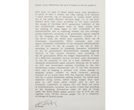 AI WEIWEI (CHINESE 1957-) £ Lithograph on somerset paper, 618/1000, published October 2020, signed in print, accompanied by n