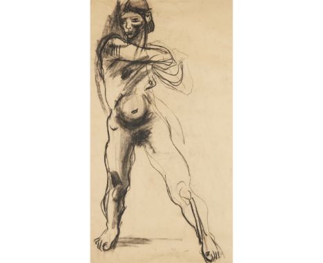 § PETER HOWSON O.B.E. (SCOTTISH 1958-) NUDE, 1981 Charcoal(75cm x 40cm (29.5in x 15.75in))Footnote: Exhibited: Cyril Gerber F