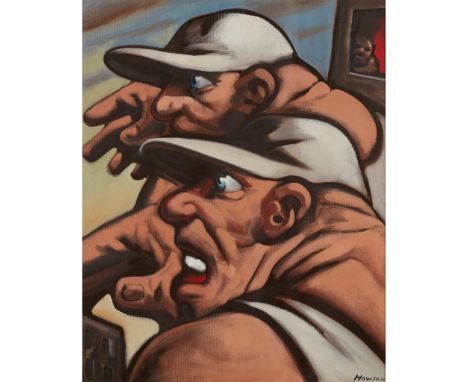 § PETER HOWSON O.B.E. (SCOTTISH 1958-) TWO HEADS Signed lower right, oil on canvas(76cm 61cm (30in x 24in))