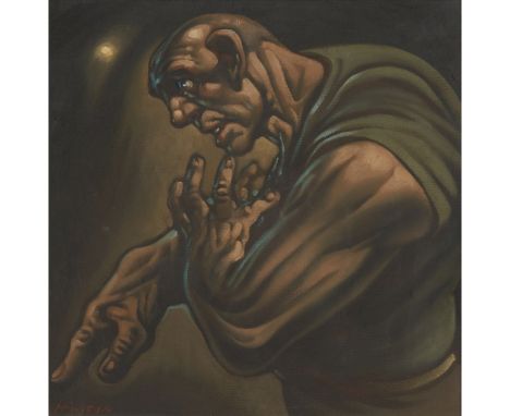 § PETER HOWSON O.B.E. (SCOTTISH 1958-) MAN OF THE NIGHT Signed lower left, oil on canvas(38cm x 38cm (15in x 15in))