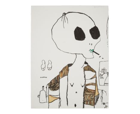 § PATRICIA DOUTHWAITE (SCOTTISH 1939-2002) SMOKER Lithograph with hand-colouring, 8/20, signed and numbered in pencil, publis