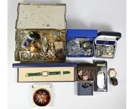 Festina, a gilt metal quartz ladies wristwatch, case, various other wristwatches, a Stratton compact and costume jewellery 