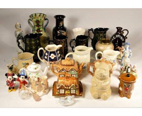 A collection ceramic &amp; porcelain wares, to include continental figurines, Disney 'Mickey &amp; Minnie' figures, a three p