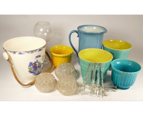 A collection of modern glass &amp; ceramic planters, together with ceramic jugs, bowls and glass lighting droplets. (4) 