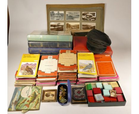 A collection of mid 20th Century and later UK ordnance survey maps, together with a folder of topical postcards, photo albums