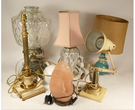 A 1930s three step angle posie lamp, cream painted with square stepped base, stamped Herbert Terry &amp; Sons Redditch, toget