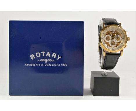 A Rotary gilt metal automatic skeleton multi dial gentleman's wristwatch, ref PLO-005177, case 