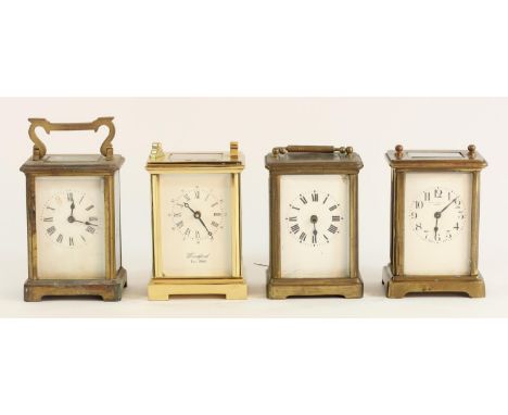 A collection of four brass cased manual wind carriage clocks - spares or repair - H:12cm (4) 