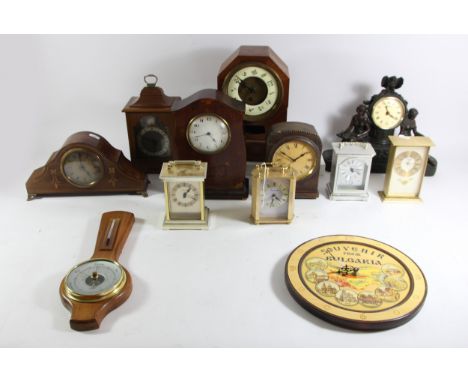 A collection of early 20th Century and later mantle clocks, together with a quantity of clock spares, including cases, mechan