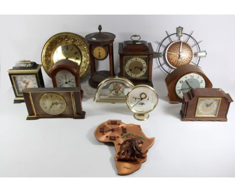 A collection of mid 20th Century and later mantle clocks, to include a mahogany cased Elliott Bracket clock, Enfield &amp; Sm