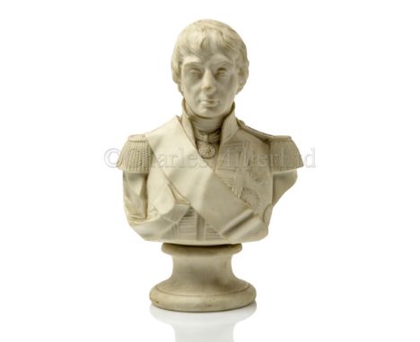 A 19TH CENTURY PARIANWARE BUST OF ADMIRAL LORD NELSON probably by Robinson &amp; Leadbetter, with threaded attachment to socl