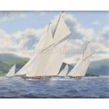 δ STEVEN J. RENARD (BRITSH, B. 1947) : ‘Westward’ leading ‘Lulworth’ with ‘Britannia’ and ‘Cambria’