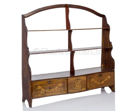 A SET OF CAMPAIGN SHELVES AND DRAWERS, PROBABLY DUTCH, CIRCA 1780 comprising three drawers with inlaid swags, hinged folding 