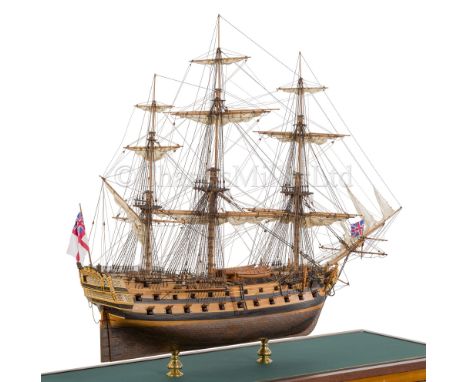 AN EXCEPTIONAL 1:72 SCALE MODEL OF THE 50 GUN SALISBURY CLASS SHIP CENTURION [1774] the 24in. planked hull copper sheathed be