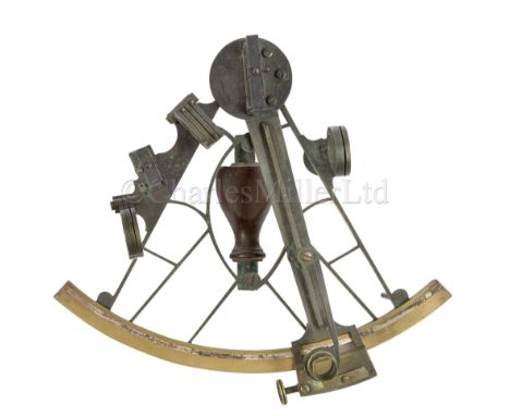 A 7½IN. RADIUS BRASS OVAL PATTERN SEXTANT, CIRCA 1860 unsigned, with oxidised brass frame, polished brass arc with polished s