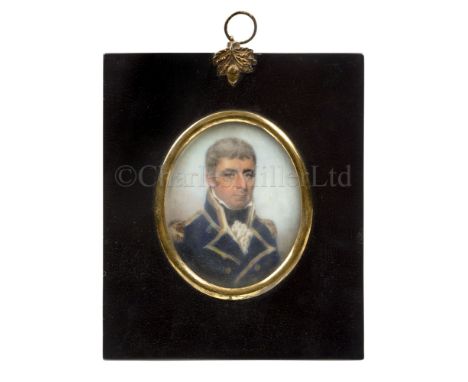 Ø A MINIATURE PORTRAIT OF CAPTAIN EDWARD ROTHERAM watercolour on ivory, circa 1800, oval approx. -- 3 x 2½in. (7.5 x 6.5cm.),