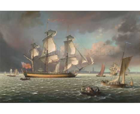 LEONARD JOHN PEARCE (BRITSH, CIRCA 1985) The training ship 'Marine Society’ (ex-'Beatty') heaving-to in the Thames in circa 1