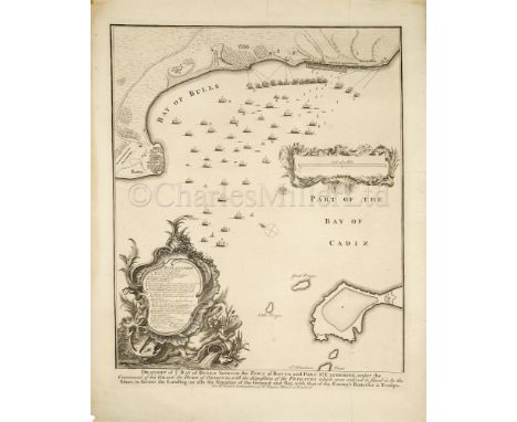 A CHART OF ‘THE SIEGE OF CADIZ’, CIRCA 1750 printed on laid paper, watermark with fleur-de-lys and published for Mr Tindals'&