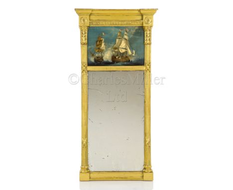 ENGLISH SCHOOL, CIRCA 1810 H.M.S. 'Victory' Oil on panel 7¼ x 10½in. (18.5 x 27cm.); framed within a giltwood overmantel mirr