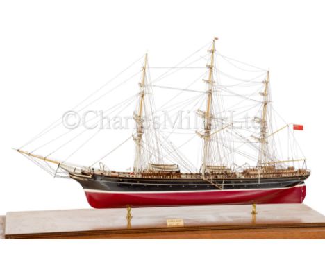 A DETAILED STATIC DISPLAY MODEL OF THE CLIPPER SHIP CORIOLANUS [1876] modelled by E.V. Fry, circa 1968, with the 21in. carved