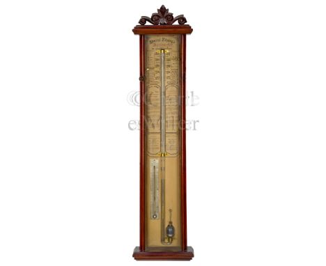 AN 'ADMIRAL FITZROY PATTERN' BAROMETER, CIRCA 1860 of typical form with printed backing papers, mounted with mercury tube and