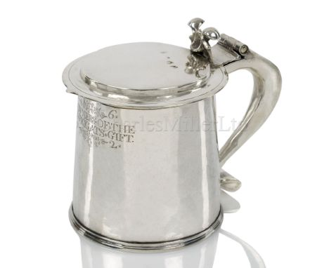 From a private collection of early naval silver A VERY RARE CHARLES II PRESENTATION NAVAL SILVER TANKARD maker’s mark probabl